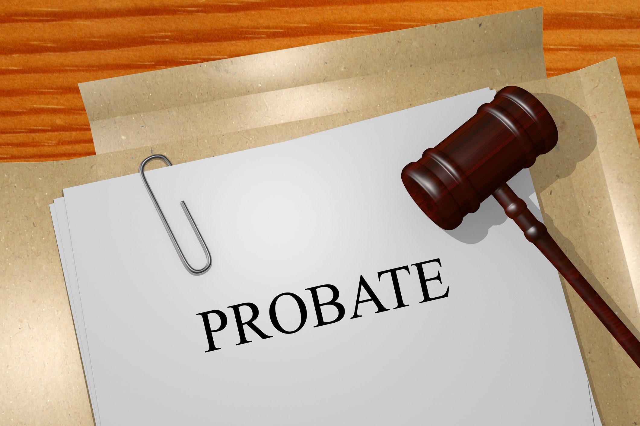 Probate document with gavel on table.