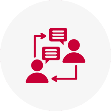 Two figures exchanging messages with arrows.